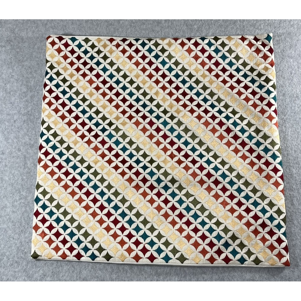 Pier One Pillow Cover Embroidered Multi Color Geometric 17" x‎ 17" Logo Zipper